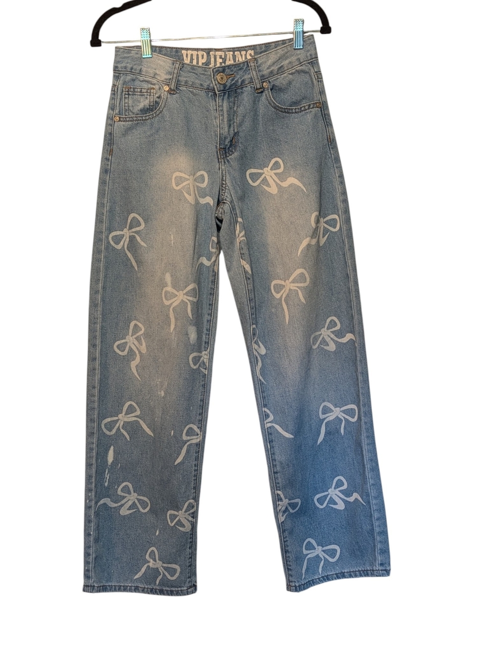 VIP Light Blue Bow Print Straight-Leg Women's Jeans